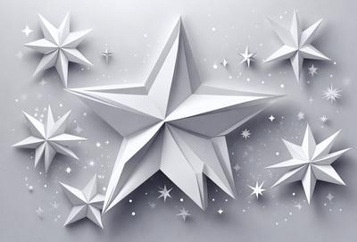 The primary subject of the image is a white star, which is the main object, scene, or focus of the image. The setting or background features a gray surface, which adds to the overall atmosphere. The visual style of the image is digital art, as it is a computer-generated representation of a star. The colors and mood of the image are predominantly white, giving it a clean and minimalist appearance.